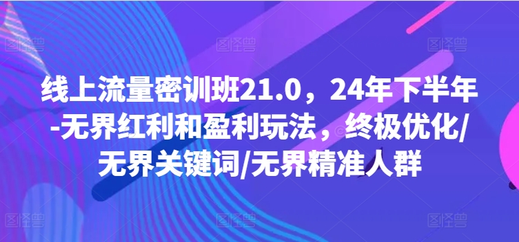 线上流量密训班21.0，24年下半年-无界红利和盈利玩法，终极优化/无界关键词/无界精准人群-小鹏项目网
