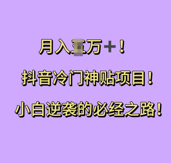 抖音冷门神贴项目，小白逆袭的必经之路，月入过W【揭秘】-小鹏项目网