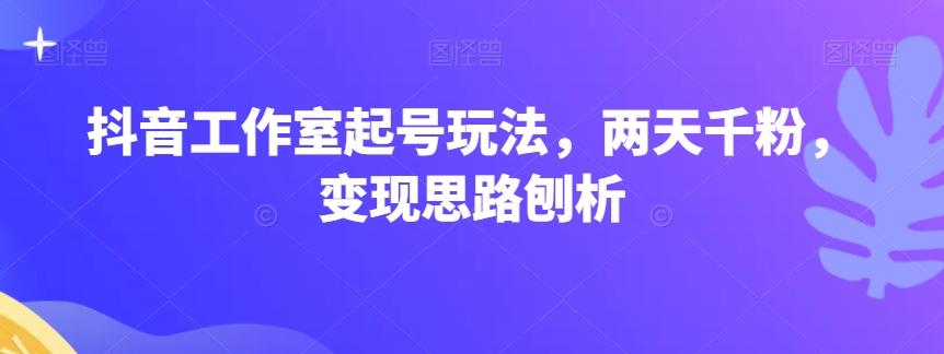 抖音工作室起号玩法，两天千粉，变现思路刨析-小鹏项目网