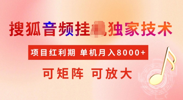 首发搜狐音频挂JI，项目红利期，可矩阵可放大，稳定月入5k【揭秘】-小鹏项目网
