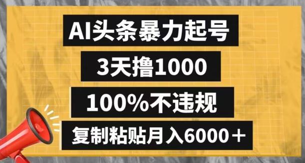 AI头条暴力起号，3天撸1000,100%不违规，复制粘贴月入6000＋【揭秘】-小鹏项目网