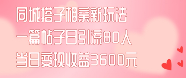 同城搭子相亲新玩法一篇帖子引流80人当日变现3600元(项目教程+实操教程)【揭秘】-小鹏项目网