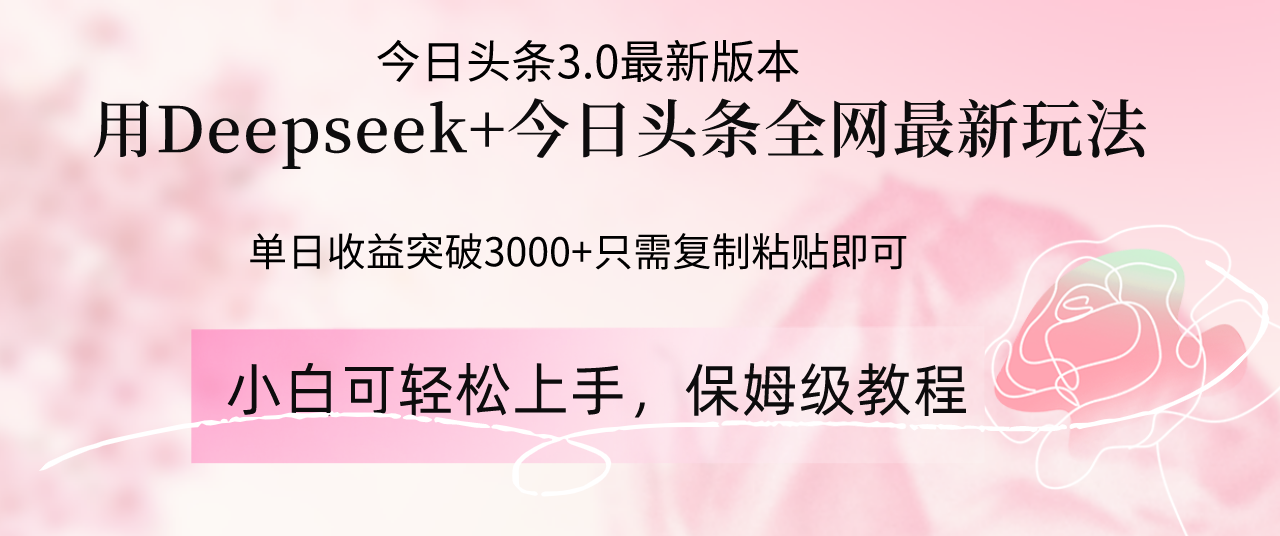 Deepseek结合今日头条全网最新玩法，单日收益突破3000+，只需要简单的...-小鹏项目网