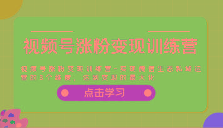 视频号涨粉变现训练营-实现微信生态私域运营的3个维度，达到变现的最大化-小鹏项目网