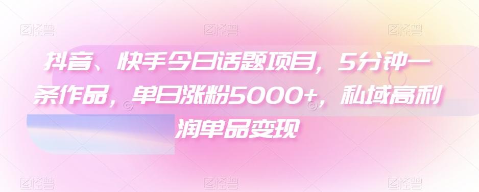 抖音、快手今日话题项目，5分钟一条作品，单日涨粉5000+，私域高利润单品变现-小鹏项目网
