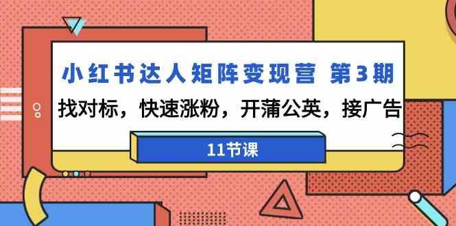 小红书达人矩阵变现营第3期，找对标，快速涨粉，开蒲公英，接广告(11节课)-小鹏项目网