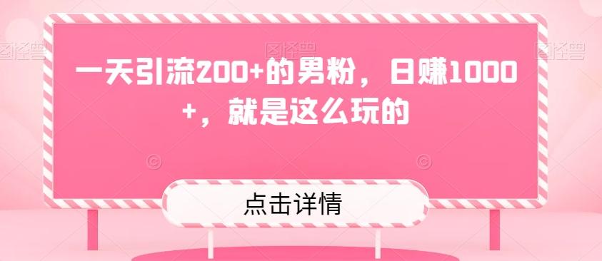 一天引流200+的男粉，日赚1000+，就是这么玩的-小鹏项目网