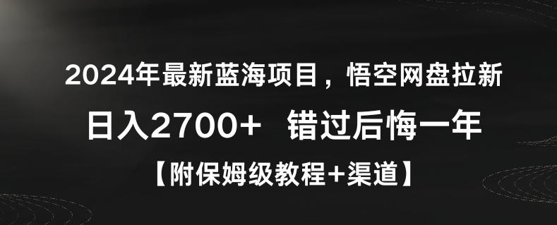 2024年最新蓝海项目，悟空网盘拉新，日入2700+错过后悔一年【附保姆级教程+渠道】【揭秘】-小鹏项目网