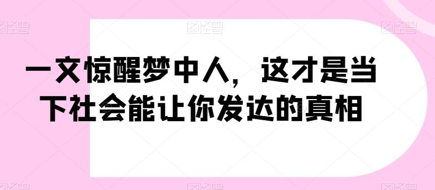 一文惊醒梦中人，这才是当下社会能让你发达的真相【公众号付费文章】-小鹏项目网
