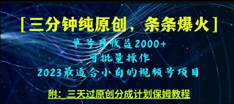 三分钟制作视频号纯原创，条条爆款，轻松月入过万【揭秘】-小鹏项目网