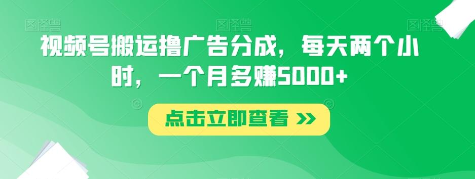 视频号搬运撸广告分成，每天两个小时，一个月多赚5000+-小鹏项目网
