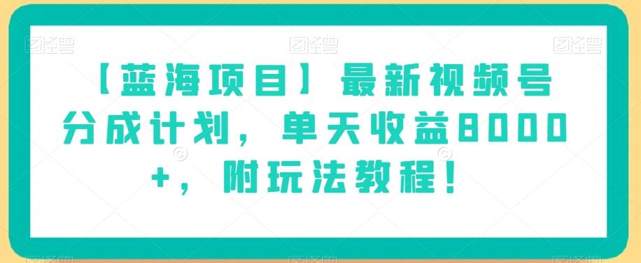 【蓝海项目】最新视频号分成计划，单天收益8000+，附玩法教程！-小鹏项目网