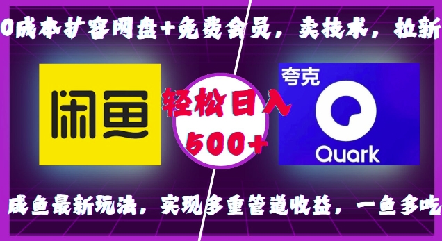 0成本扩容网盘+免费会员，卖技术，拉新，咸鱼最新玩法，实现多重管道收益，一鱼多吃，轻松日入500+-小鹏项目网