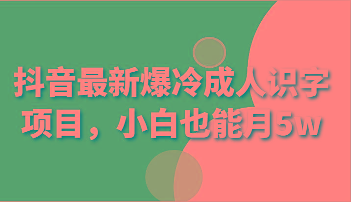抖音最新爆冷成人识字项目，小白也能月5w-小鹏项目网