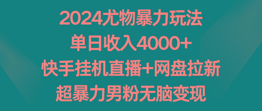 2024尤物暴力玩法 单日收入4000+快手挂机直播+网盘拉新 超暴力男粉无脑变现-小鹏项目网