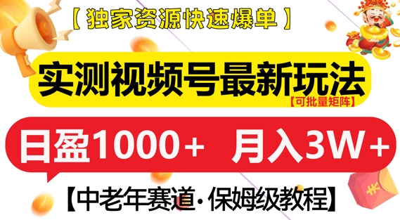 实测视频号最新玩法，中老年赛道，独家资源，月入过W+【揭秘】-小鹏项目网