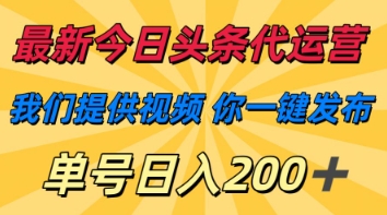最新今日头条代运营，我们提供视频，你一键发布，单号日入200+【揭秘】-小鹏项目网
