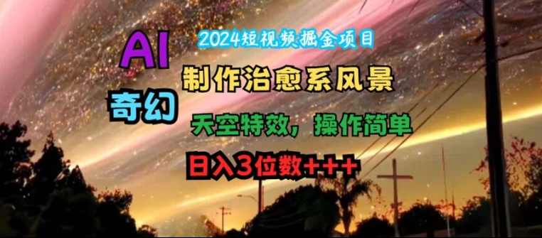 2024短视频掘金项目，AI制作治愈系风景，奇幻天空特效，操作简单，日入3位数【揭秘】-小鹏项目网
