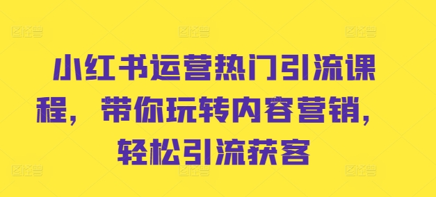 小红书运营热门引流课程，带你玩转内容营销，轻松引流获客-小鹏项目网