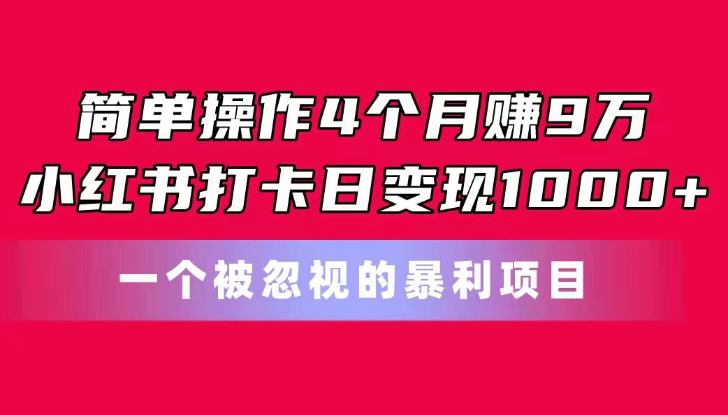 简单操作4个月赚9万！小红书打卡日变现1000+！一个被忽视的暴力项目-小鹏项目网