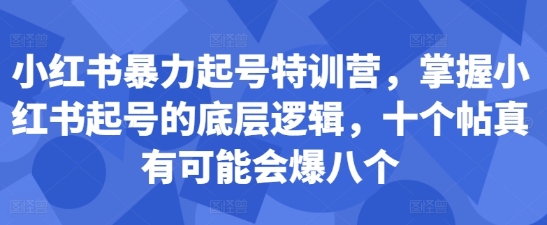 小红书暴力起号特训营，掌握小红书起号的底层逻辑，十个帖真有可能会爆八个-小鹏项目网
