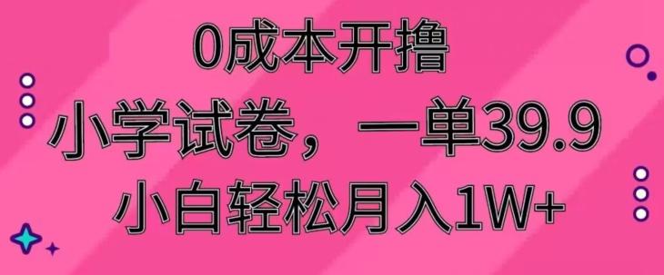 0成本开撸，小学试卷，一单39.9，小白轻松月入1W+-小鹏项目网