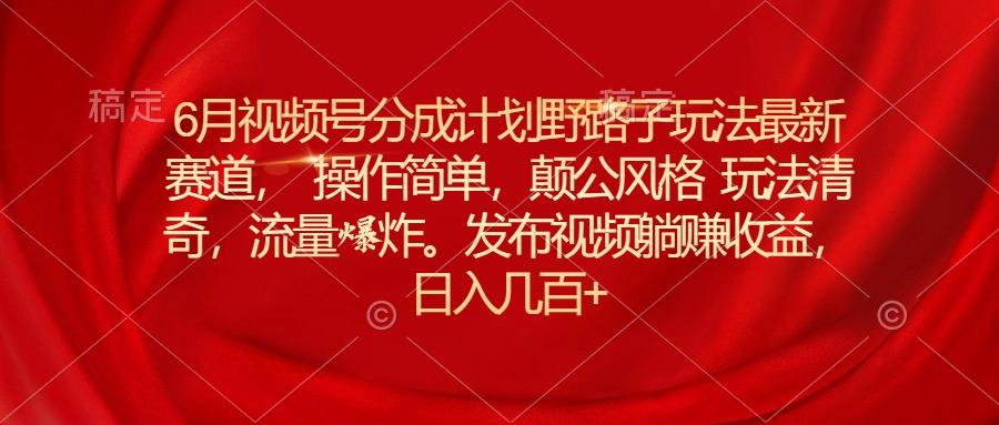 6月视频号分成计划野路子玩法最新赛道操作简单，颠公风格玩法清奇，流…-小鹏项目网
