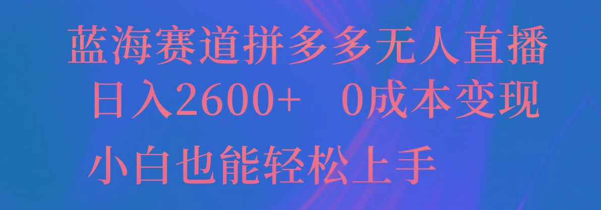 蓝海赛道拼多多无人直播，日入2600+，0成本变现，小白也能轻松上手-小鹏项目网