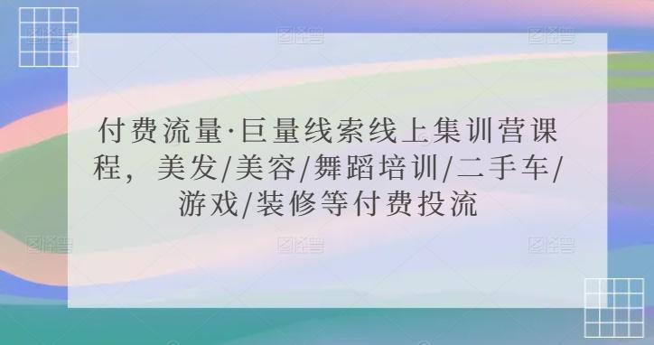 付费流量·巨量线索线上集训营课程，美发/美容/舞蹈培训/二手车/游戏/装修等付费投流-小鹏项目网
