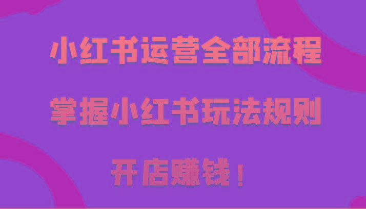 小红书运营全部流程，掌握小红书玩法规则，开店赚钱！-小鹏项目网