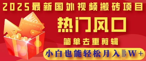 2025最新视频搬砖项目，热门风口，简单去重剪辑，小白也能轻松月入过W-小鹏项目网