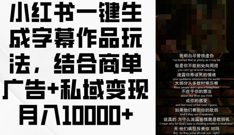 小红书一键生成字幕作品玩法，结合商单广告+私域变现月入1w+【揭秘】-小鹏项目网