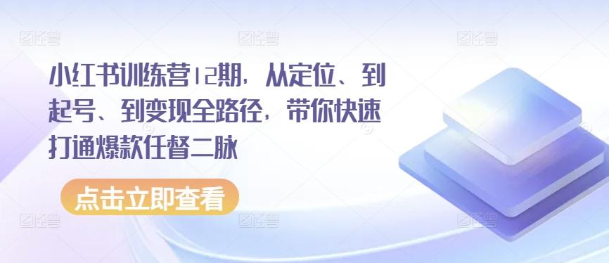 小红书训练营12期，从定位、到起号、到变现全路径，带你快速打通爆款任督二脉-小鹏项目网