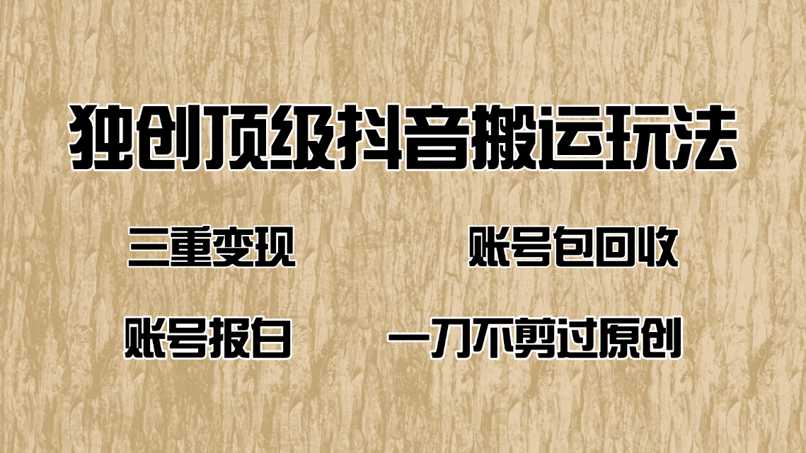 抖音短剧纯搬运玩法，三重变现，账号包回收，账号报白一刀不剪过原创-小鹏项目网