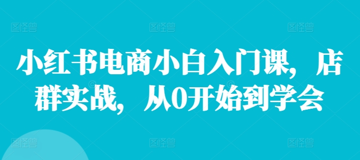 小红书电商小白入门课，店群实战，从0开始到学会-小鹏项目网