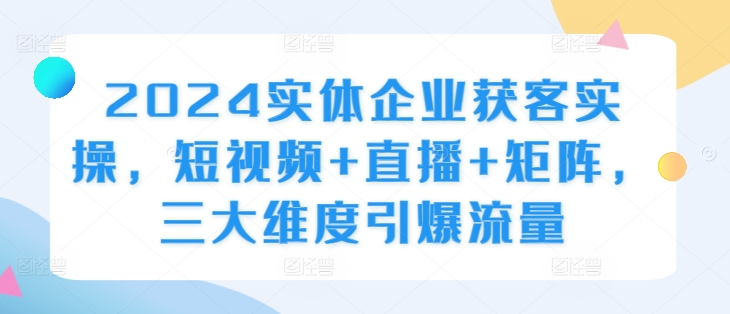 2024实体企业获客实操，短视频+直播+矩阵，三大维度引爆流量-小鹏项目网