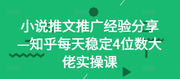 小说推文推广经验分享—知乎每天稳定4位数大佬实操课-小鹏项目网