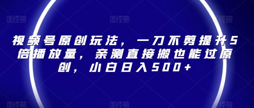 视频号原创玩法，一刀不剪提升5倍播放量，亲测直接搬也能过原创，小白日入500+【揭秘】-小鹏项目网