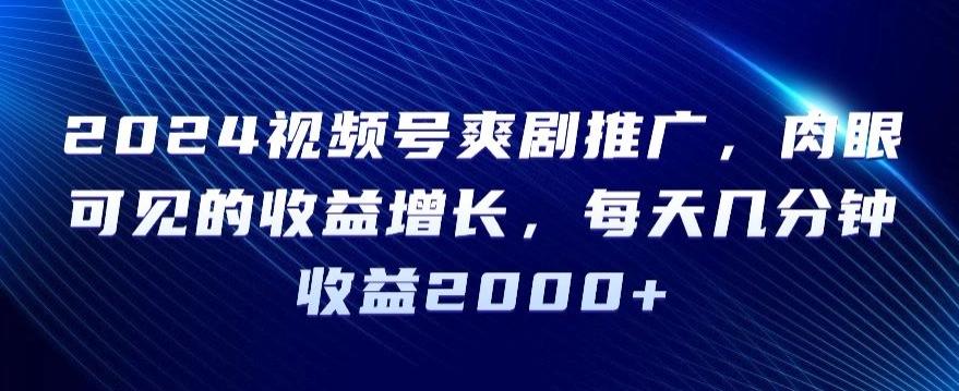 2024视频号爽剧推广，肉眼可见的收益增长，每天几分钟收益2000+【揭秘】-小鹏项目网
