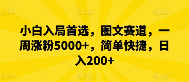 小白入局首选，图文赛道，一周涨粉5000+，简单快捷，日入200+-小鹏项目网