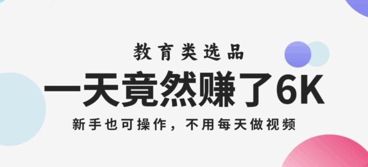 一天竟然赚了6000多，教育类选品，新手也可操作，更不用每天做短视频【揭秘】-小鹏项目网