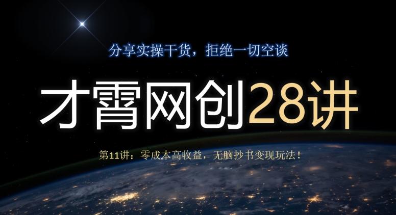 才霄网创28讲第11讲：零成本高收益，无脑抄书变现玩法！-小鹏项目网