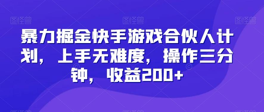 暴力掘金快手游戏合伙人计划，上手无难度，操作三分钟，收益200+-小鹏项目网