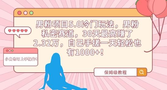 男粉项目5.0冷门玩法，男粉私密赛道，30天最高赚了2.32万，自己手搓一天轻松也有1000+【揭秘】-小鹏项目网