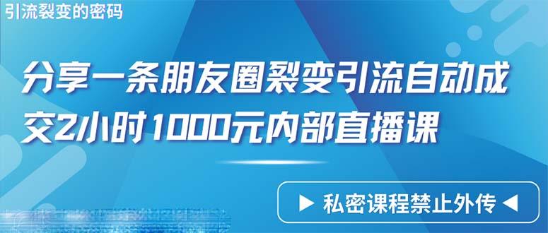 (9850期)仅靠分享一条朋友圈裂变引流自动成交2小时1000内部直播课程-小鹏项目网