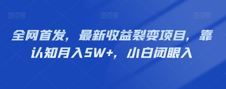 全网首发，最新收益裂变项目，靠认知月入5W+，小白闭眼入-小鹏项目网