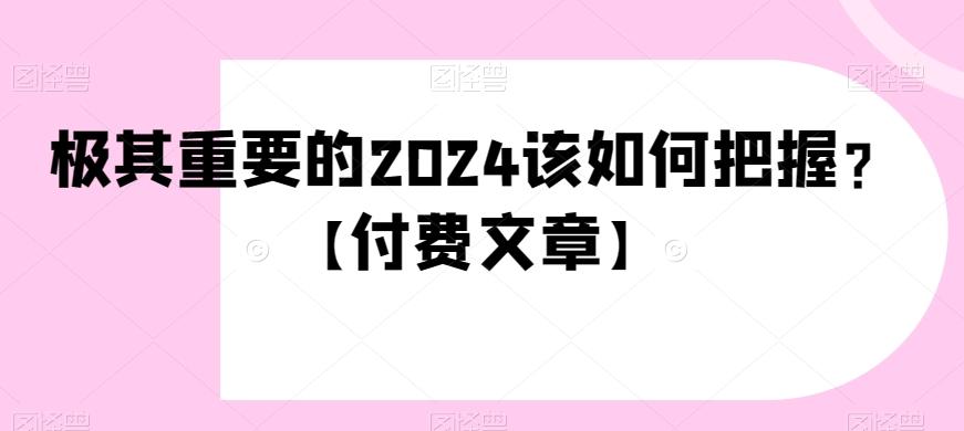 极其重要的2024该如何把握？【付费文章】-小鹏项目网