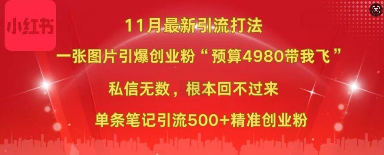 小红书11月最新图片打粉，一张图片引爆创业粉，“预算4980带我飞”，单条引流500+精准创业粉-小鹏项目网