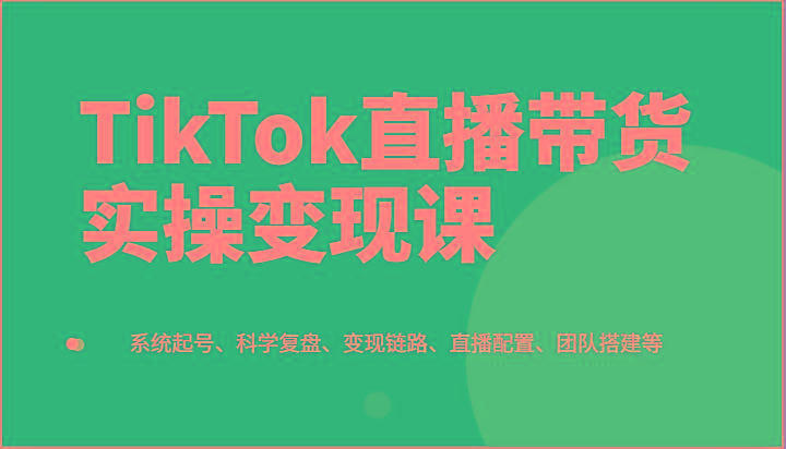 TikTok直播带货实操变现课：系统起号、科学复盘、变现链路、直播配置、团队搭建等-小鹏项目网
