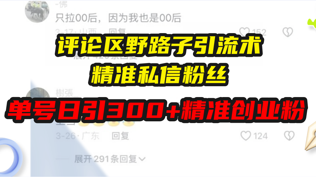 评论区野路子引流术，精准私信粉丝，单号日引流300+精准创业粉-小鹏项目网
